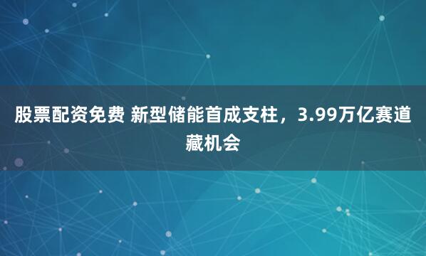 股票配资免费 新型储能首成支柱，3.99万亿赛道藏机会